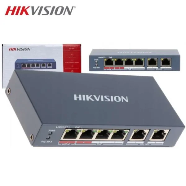 Switch POE Hikvison DS-3E0106P-E/M 4 Port Poe Fast Ethernet 2 Port RJ45 Uplink Switch POE HIK 4Port
