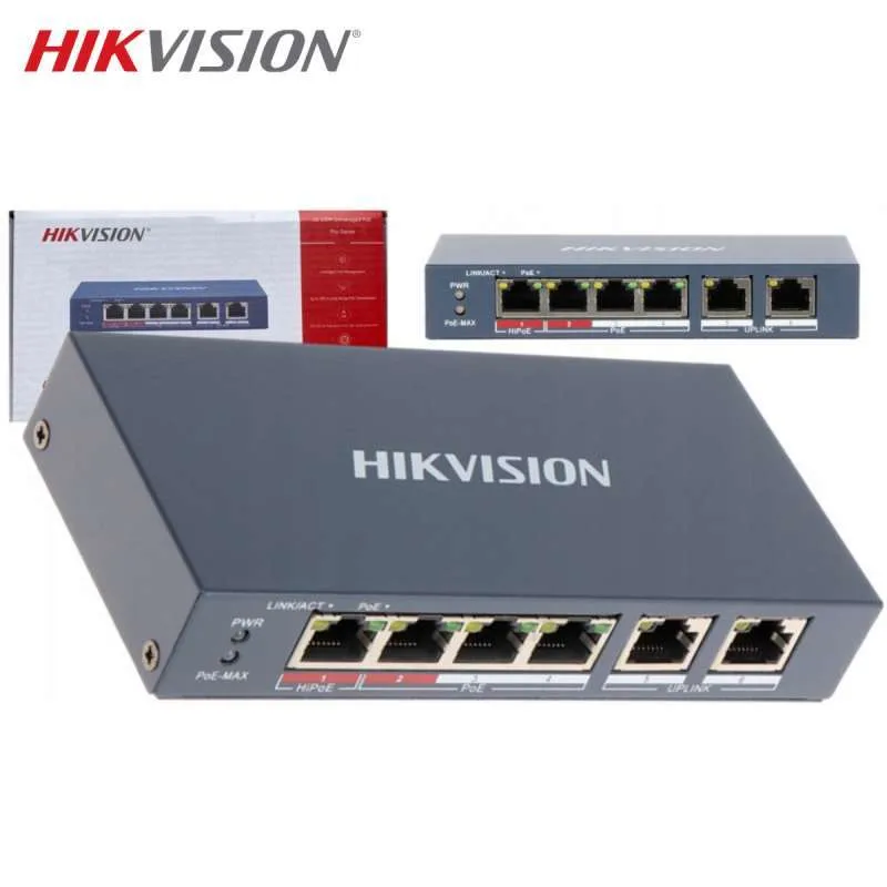 Switch POE Hikvison DS-3E0106P-E/M 4 Port Poe Fast Ethernet 2 Port RJ45 Uplink Switch POE HIK 4Port - Image 1