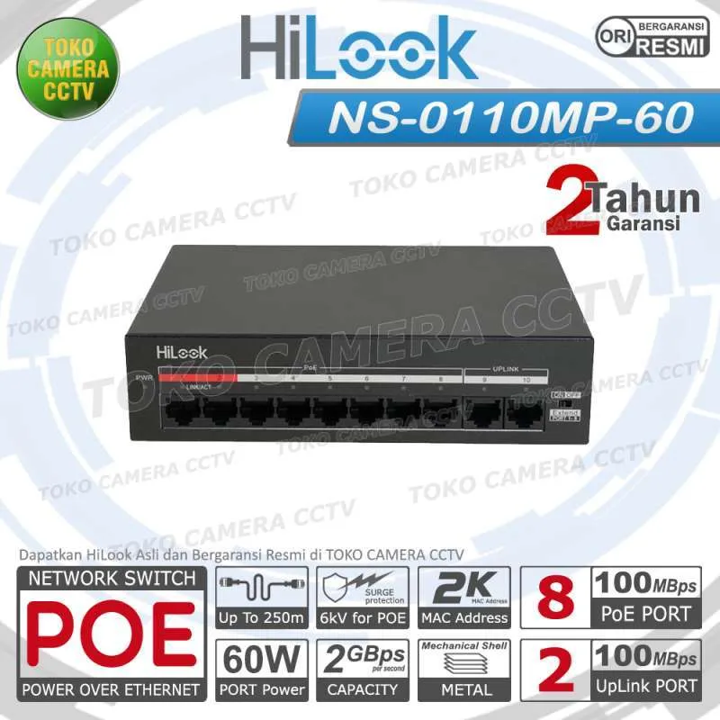 SWITCH POE HILOOK NS-0110MP-60 UNMANAGED POE SWITCH 8 PORT - Image 1