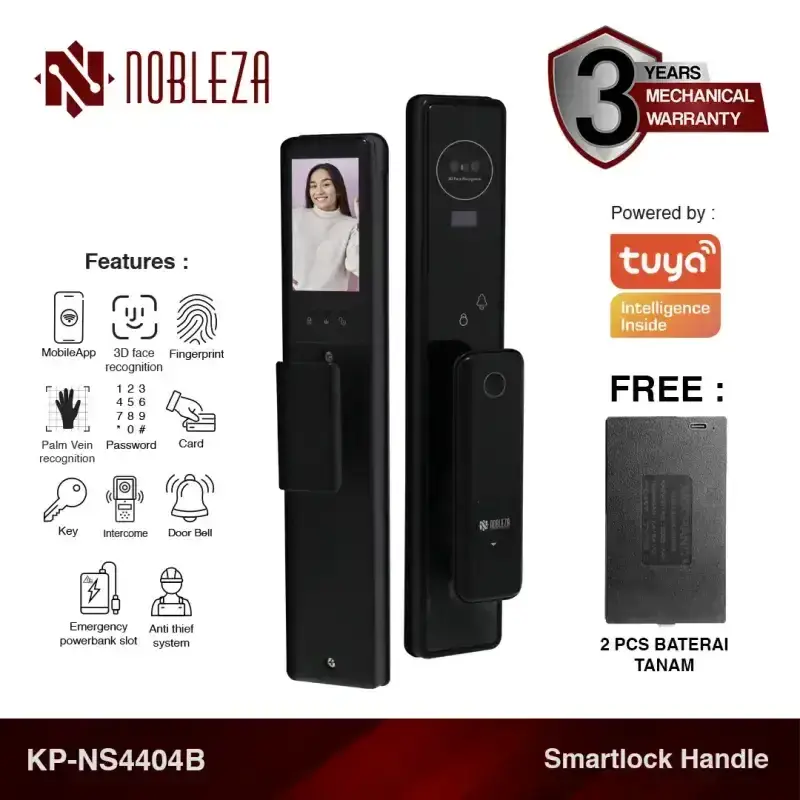 NOBLEZA Smart Door Lock Kunci Pintu Digital Handle Camera Face Palm Recognition Handle Otomatis Digital WIFI TUYA KP-NS4404B - Image 1