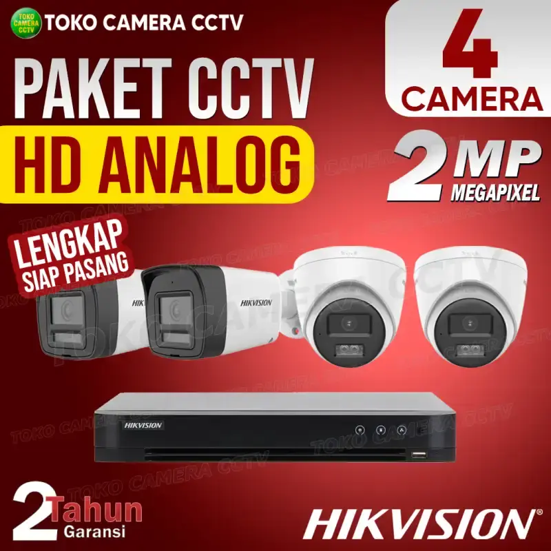 PAKET CCTV ANALOG HIKVISION 2MP 4 CHANNEL 4 KAMERA
