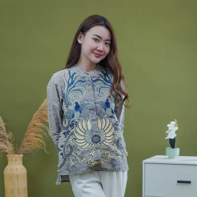 My Aksa Batik Wanita Blouse Suwargaloka Soft Grey